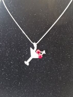 Silver Martini Crystal Pendant Necklace